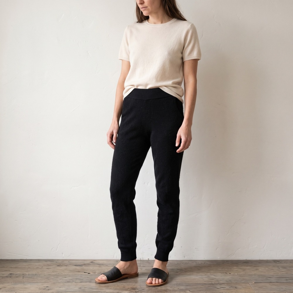 Naked Cashmere Womens Joggers XS Black Ribbed Knit Cashmere Pants Quiet Luxury